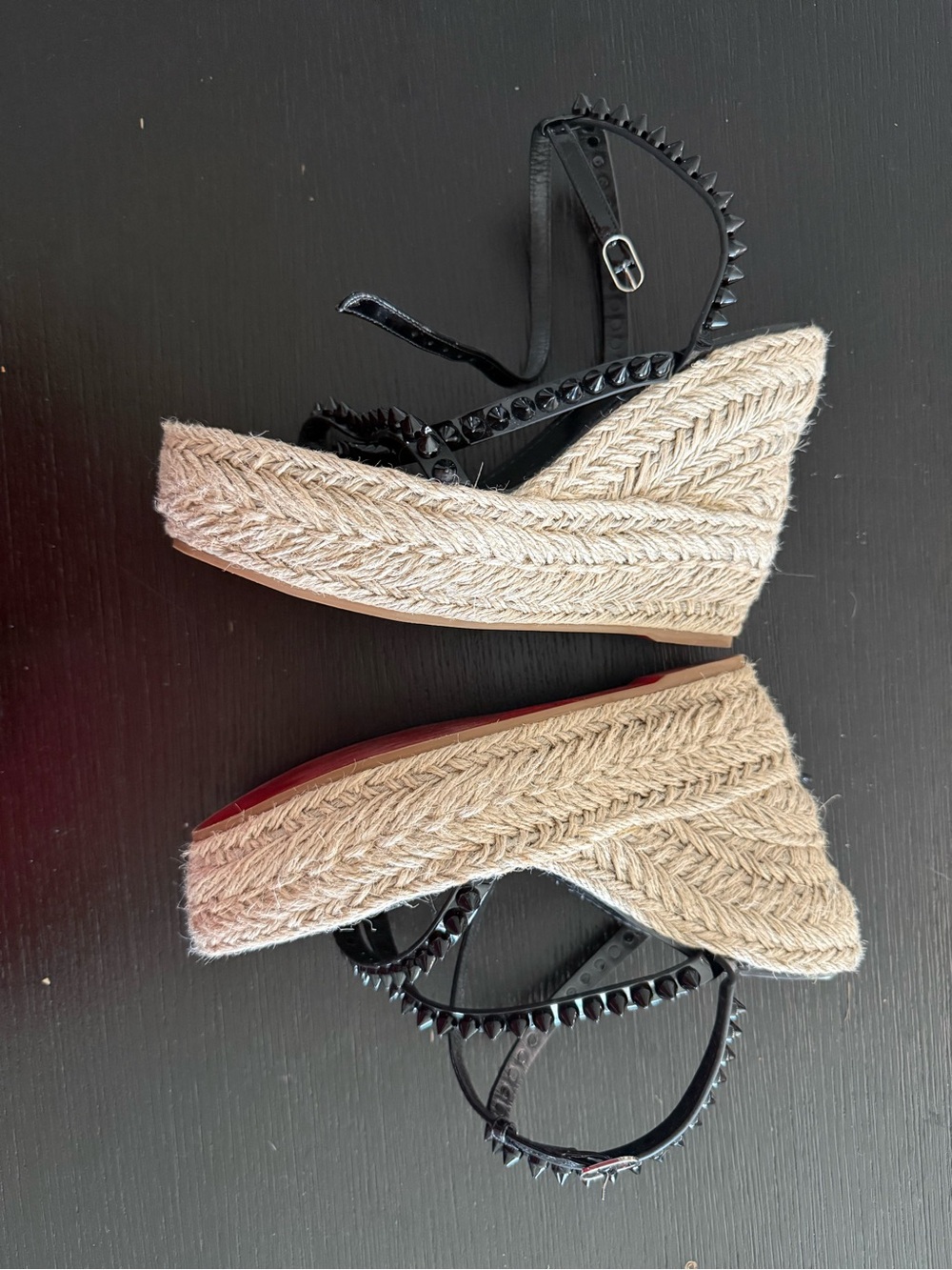 Christian Louboutin Cataclou Black Studded Espadrille Wedges Size 40